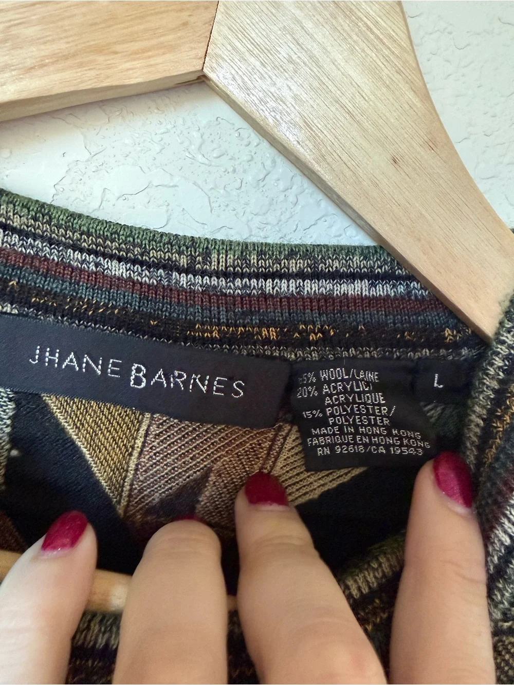 Vintage Jhane Barnes Men’s L Geometric Wool Blend Sweater 90s Coogi Style